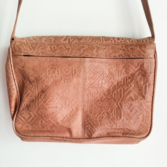 Leather Hand tooled Made in India Travel Crossbody Bag - Picture 9 of 10